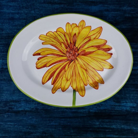 Flower Power Mariposa By Jilly Walsh Orange Zinnia Oval Serving Platter - Picture 1 of 9